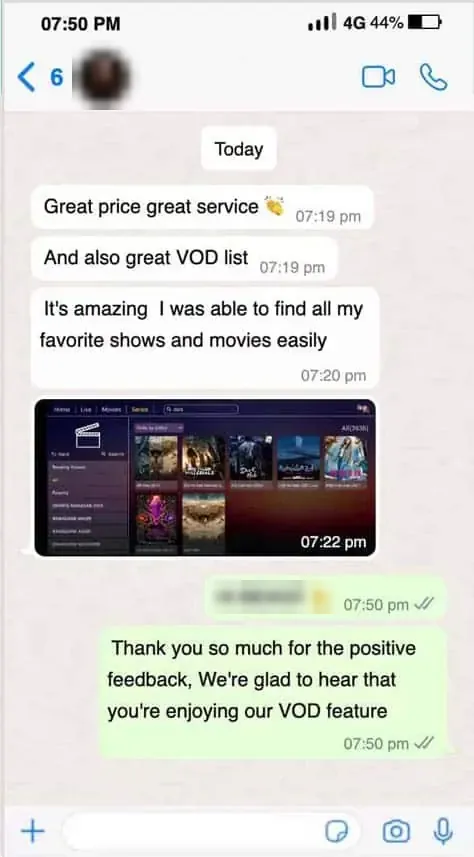 Screenshot of a WhatsApp chat with a subscriber, 2