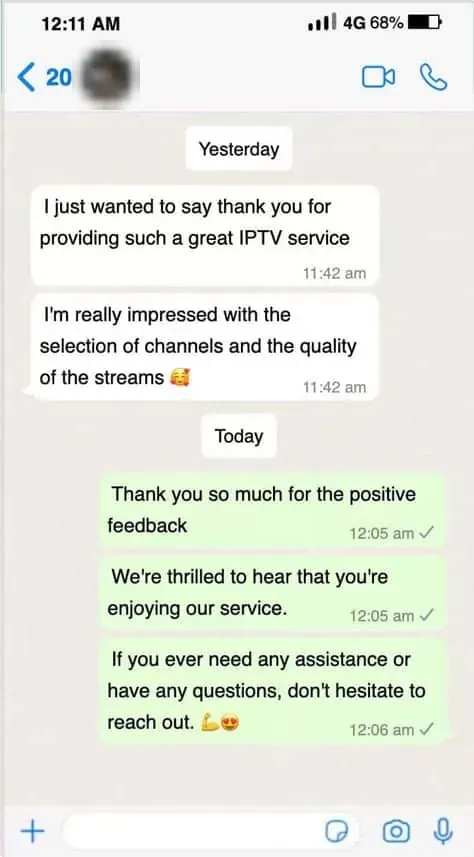 Screenshot of a WhatsApp chat with a subscriber, 4
