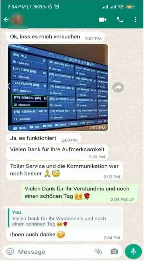 Screenshot of a WhatsApp chat with a subscriber, 5