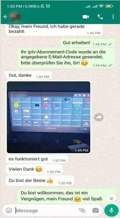 Screenshot of a WhatsApp chat with a subscriber, 8